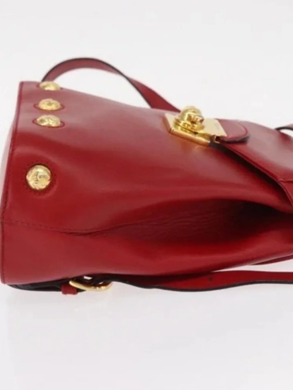 Salvatore Ferragamo Backpack Leather Red Gold Auth 150428